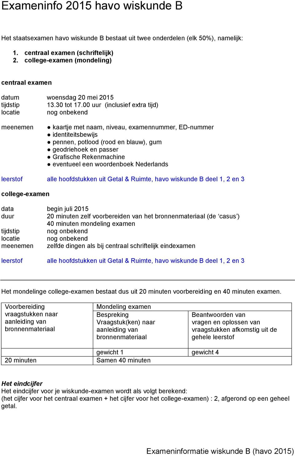 00 uur (inclusief extra tijd) locatie nog onbekend meenemen kaartje met naam, niveau, examennummer, ED-nummer identiteitsbewijs pennen, potlood (rood en blauw), gum geodriehoek en passer Grafische