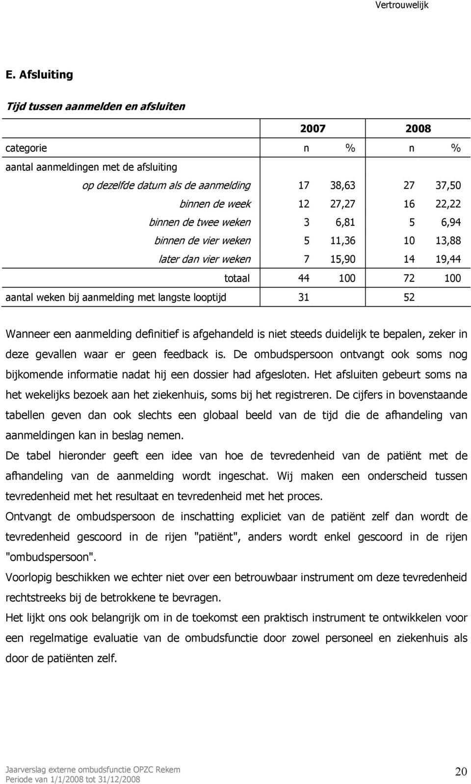 is afgehandeld is niet steeds duidelijk te bepalen, zeker in deze gevallen waar er geen feedback is. De ombudspersoon ontvangt ook soms nog bijkomende informatie nadat hij een dossier had afgesloten.