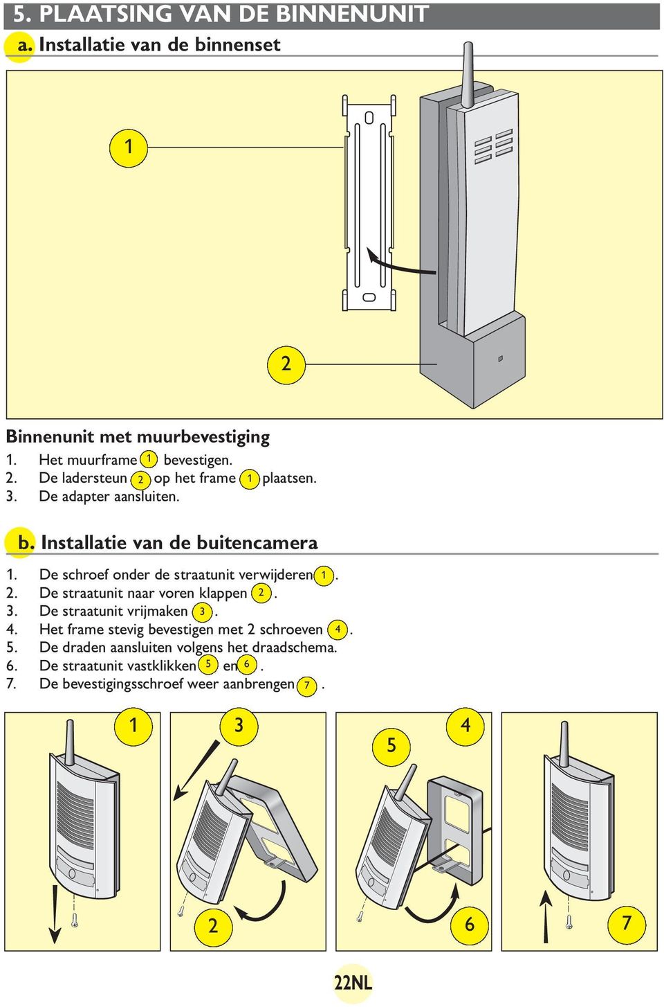 De straatunit naar voren klappen 2. 3. De straatunit vrijmaken 3. 4. Het frame stevig bevestigen met 2 schroeven 4. 5.