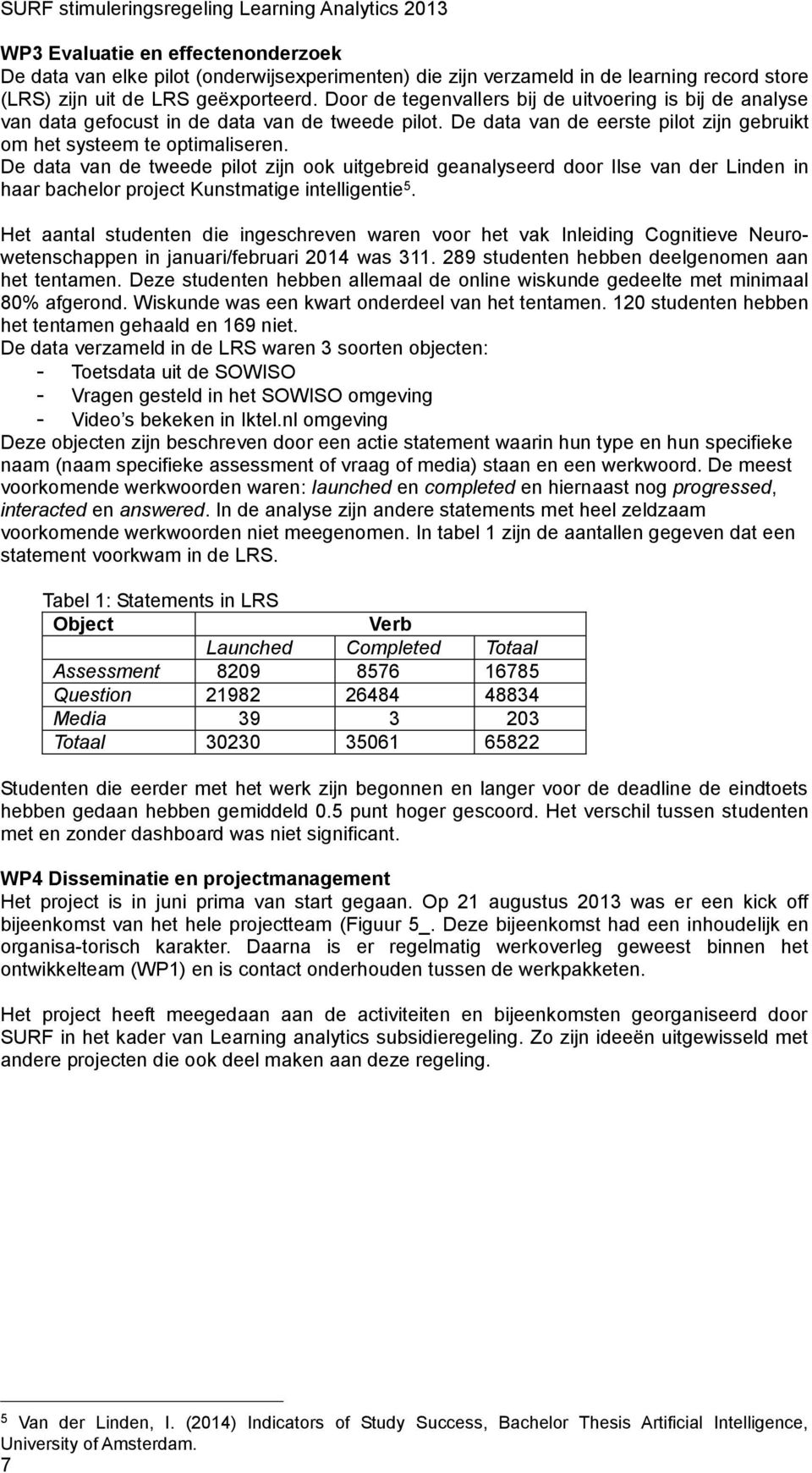 De data van de tweede pilot zijn ook uitgebreid geanalyseerd door Ilse van der Linden in haar bachelor project Kunstmatige intelligentie 5.