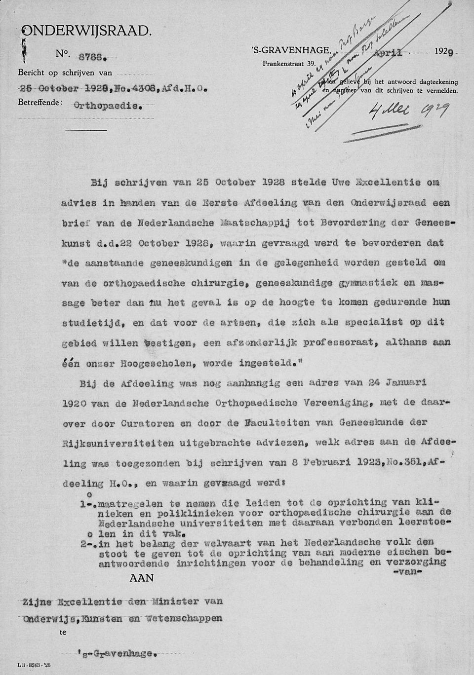 Bij schrijven van 25 October 1923 stelde Uwe Excellentie om advies in handen van 4e iserste ArUeeling im>n den OnderwijsraAa een "brief van do Bederlandsehe ï&a t schappij tot Bevordering der