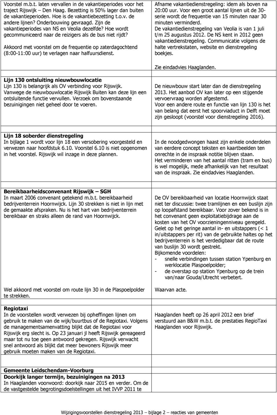 Akkoord met voorstel om de frequentie op zaterdagochtend (8:00-11:00 uur) te verlagen naar halfuursdienst. Afname vakantiedienstregeling: idem als boven na 20:00 uur.