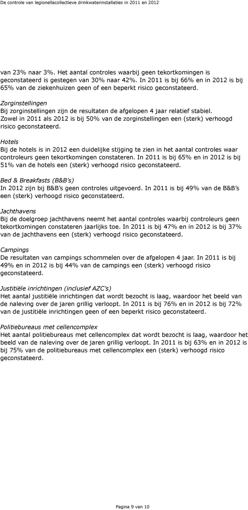 Zowel in 2011 als 2012 is bij 50% van de zorginstellingen een (sterk) verhoogd risico geconstateerd.