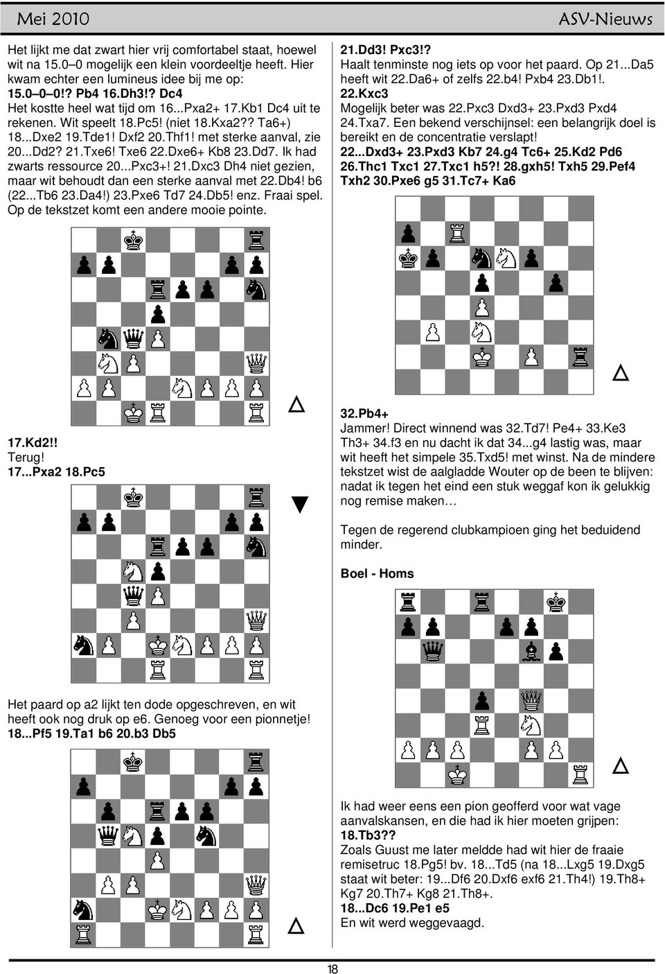 Dxe6+ Kb8 23.Dd7. Ik had zwarts ressource 20...Pxc3+! 21.Dxc3 Dh4 niet gezien, maar wit behoudt dan een sterke aanval met 22.Db4! b6 (22...Tb6 23.Da4!) 23.Pxe6 Td7 24.Db5! enz. Fraai spel.