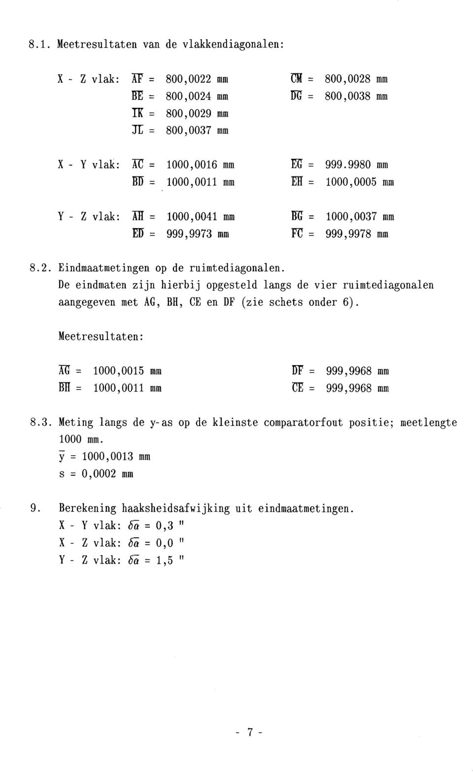 De eindmaten zijn hierbij opgesteld langs de vier ruimtediagonalen aangegeven met AG, BH, CE en DF (zie schets onder 6).