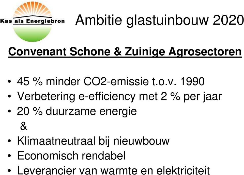 1990 Verbetering e-efficiency met 2 % per jaar 20 % duurzame