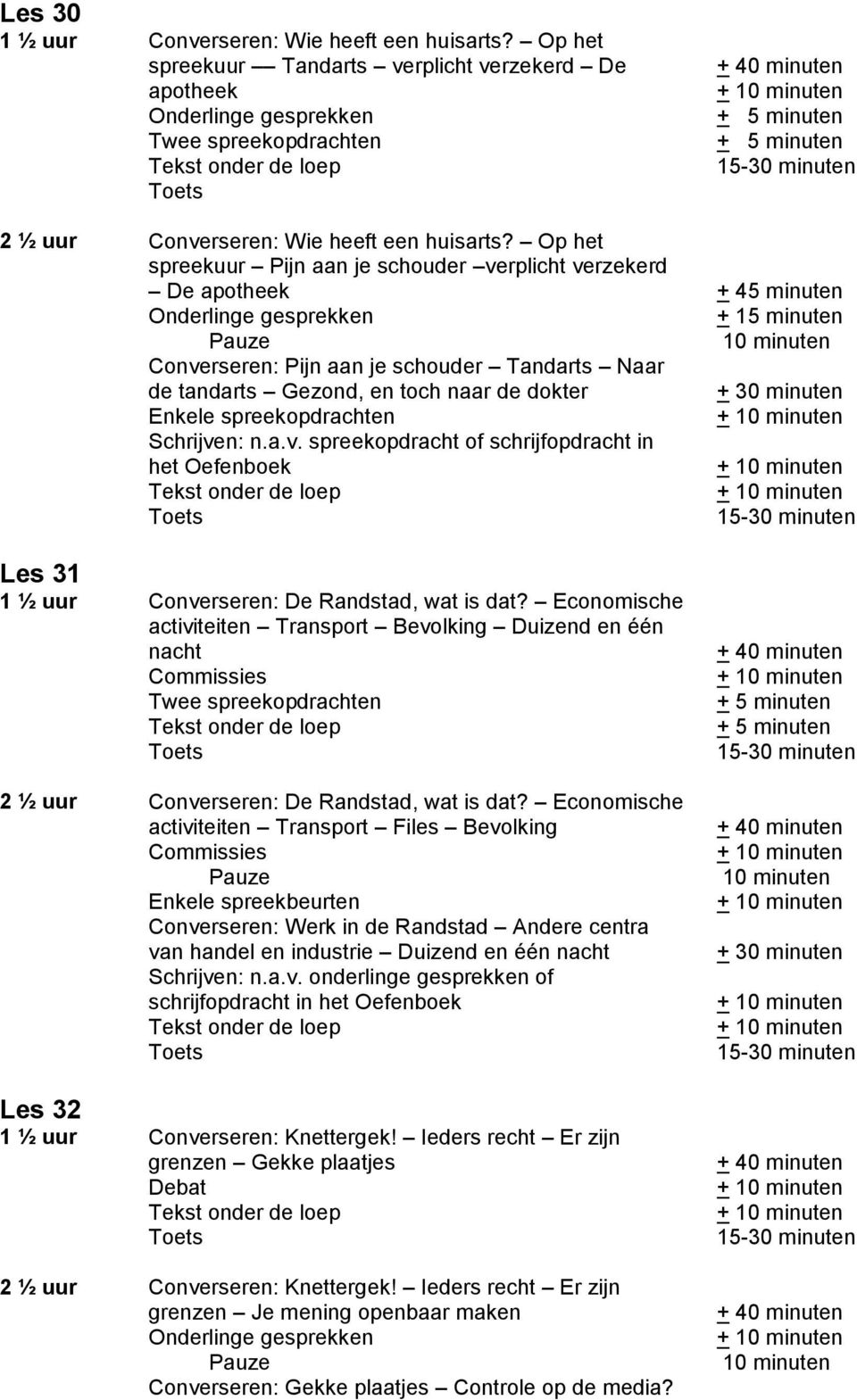 Economische activiteiten Transport Bevolking Duizend en één nacht Commissies Twee spreekopdrachten 2 ½ uur Converseren: De Randstad, wat is dat?