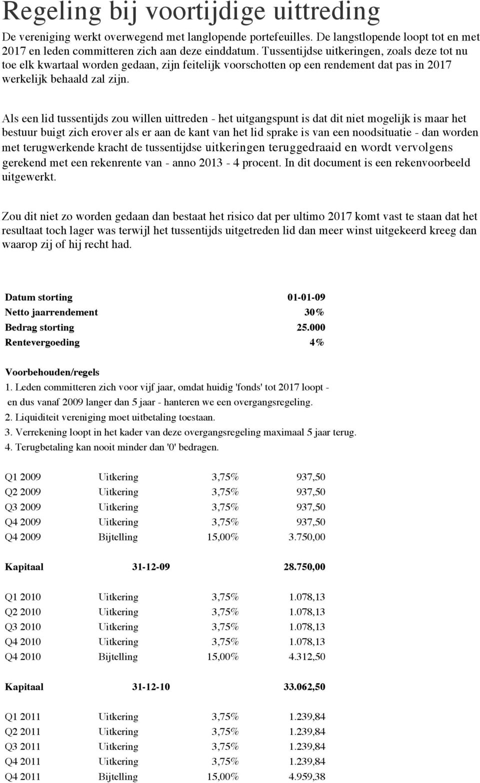 Als een lid tussentijds zou willen uittreden - het uitgangspunt is dat dit niet mogelijk is maar het bestuur buigt zich erover als er aan de kant van het lid sprake is van een noodsituatie - dan