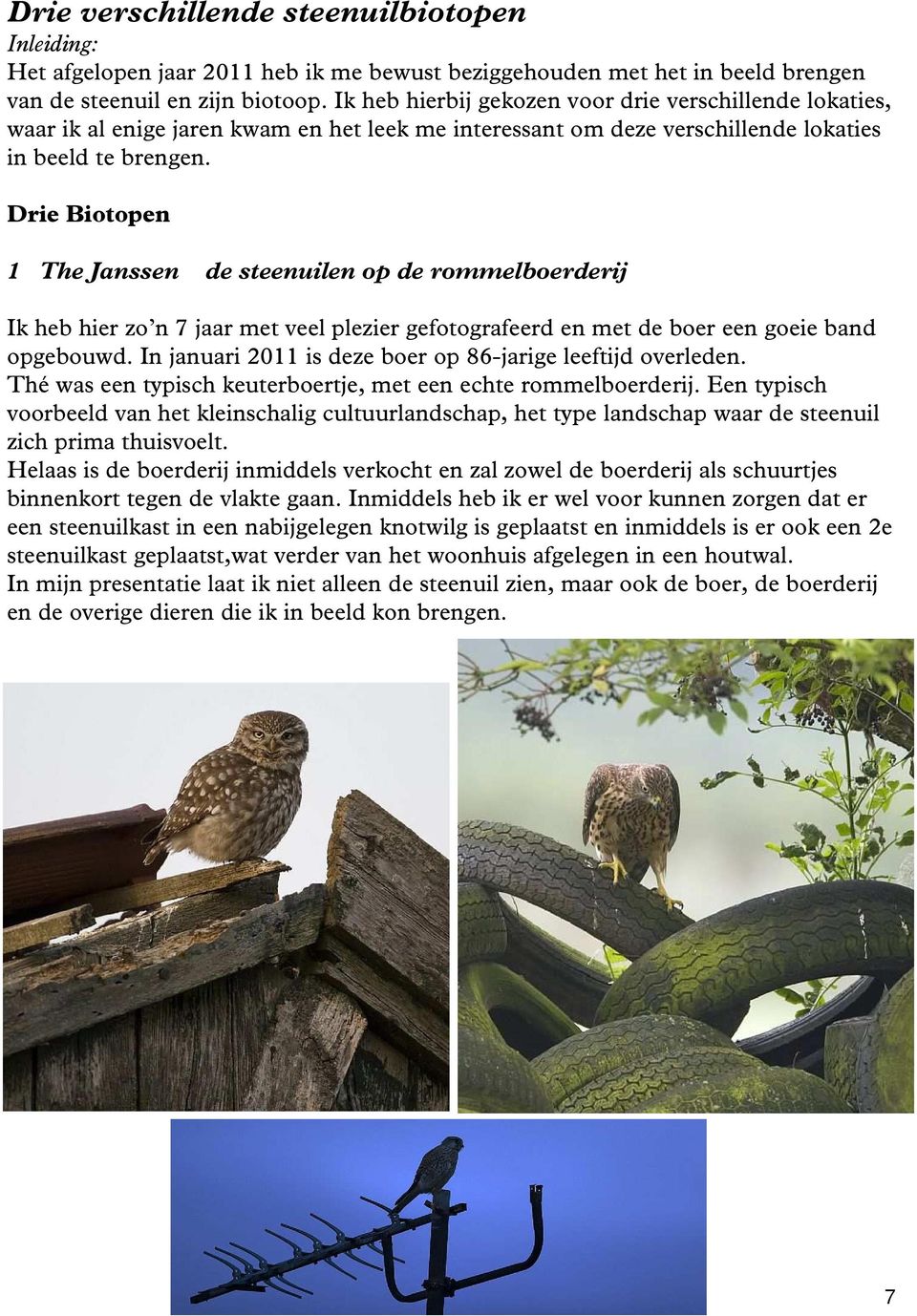 Drie Biotopen 1 The Janssen de steenuilen op de rommelboerderij Ik heb hier zo n 7 jaar met veel plezier gefotografeerd en met de boer een goeie band opgebouwd.