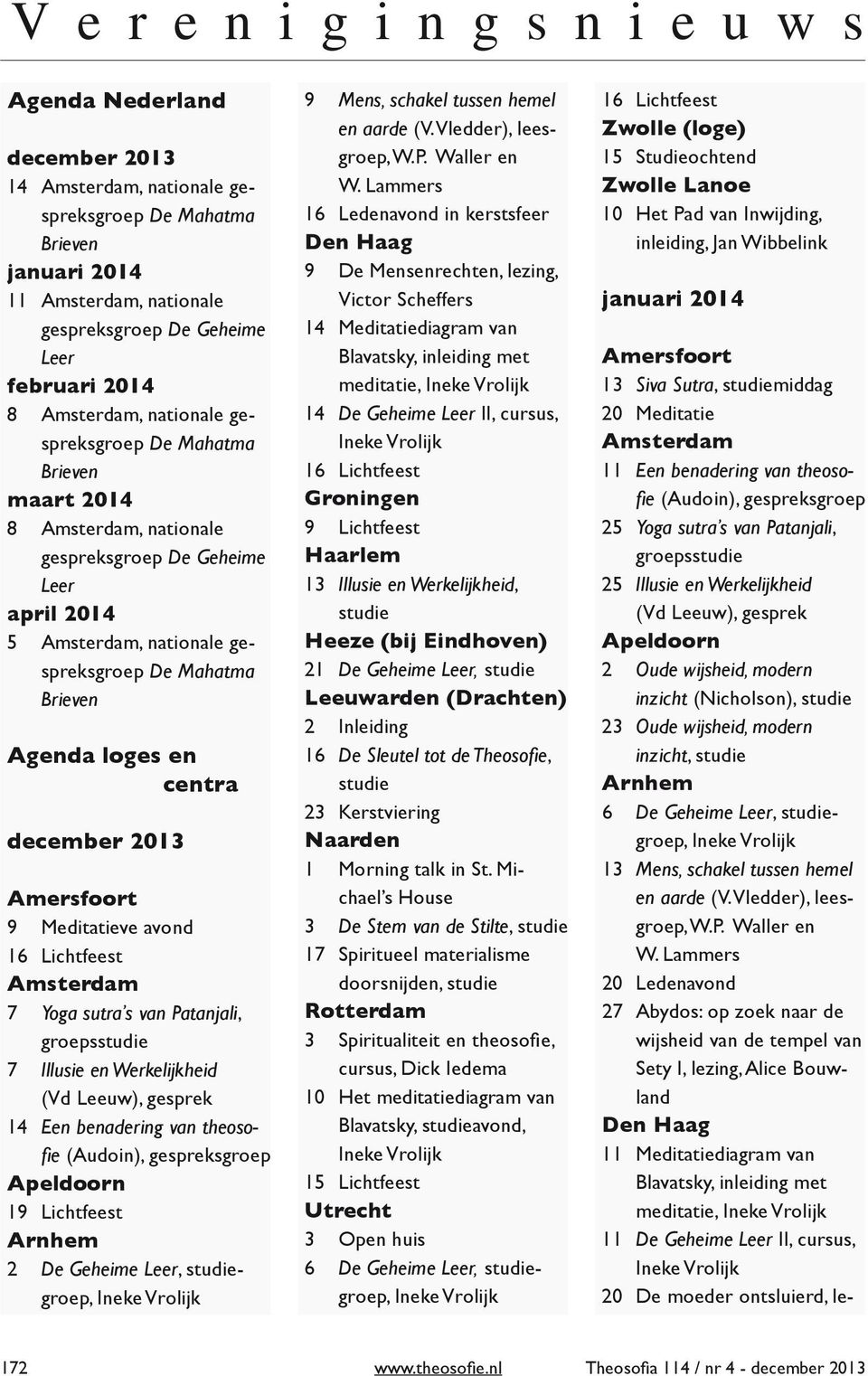 van Patanjali, groeps 7 Illusie en Werkelijkheid (Vd Leeuw), gesprek 14 Een benadering van theosofie (Audoin), gespreksgroep 19 Lichtfeest 2 De Geheime Leer, groep, 9 Mens, schakel tussen hemel en