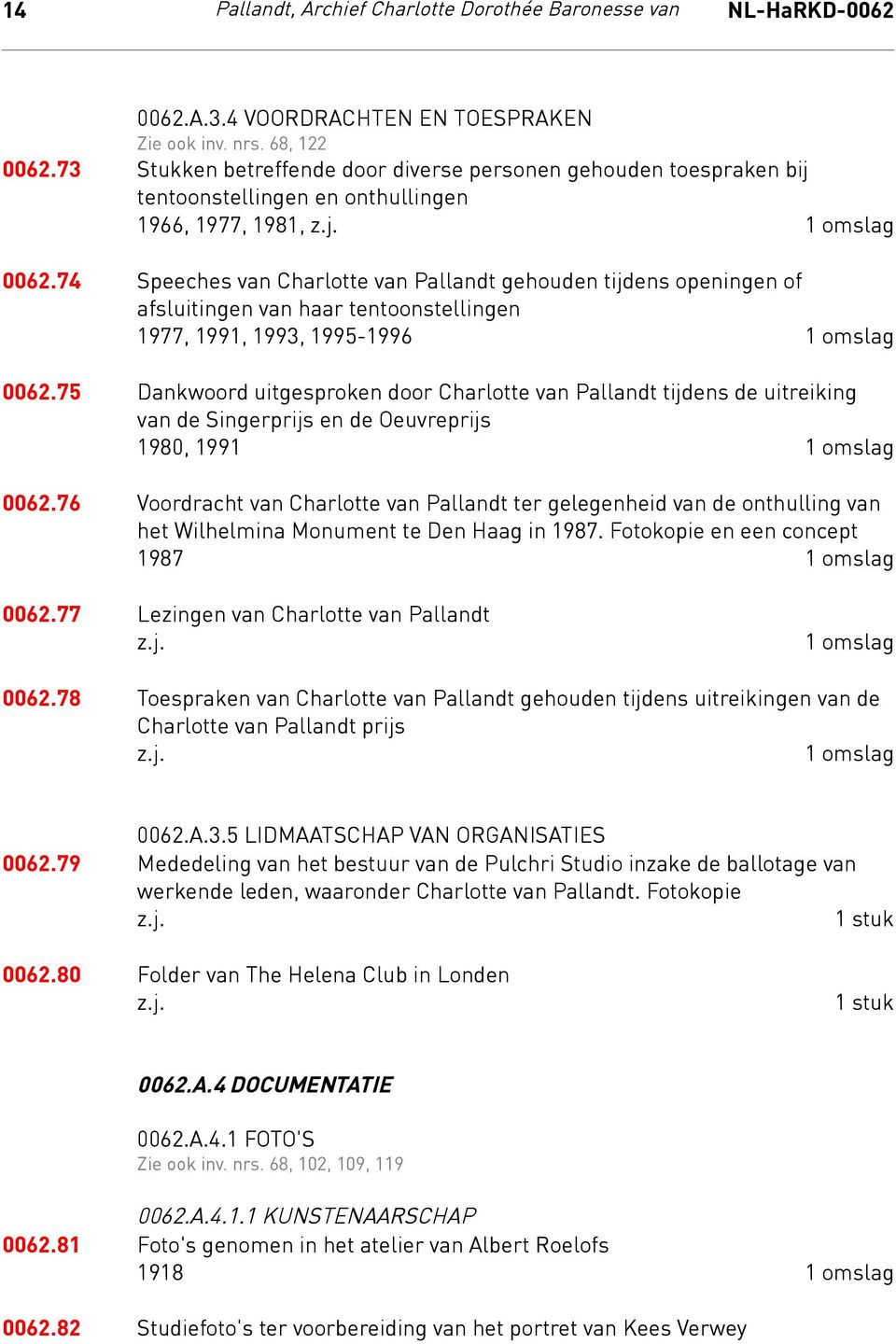 74 Speeches van Charlotte van Pallandt gehouden tijdens openingen of afsluitingen van haar tentoonstellingen 1977, 1991, 1993, 1995-1996 0062.