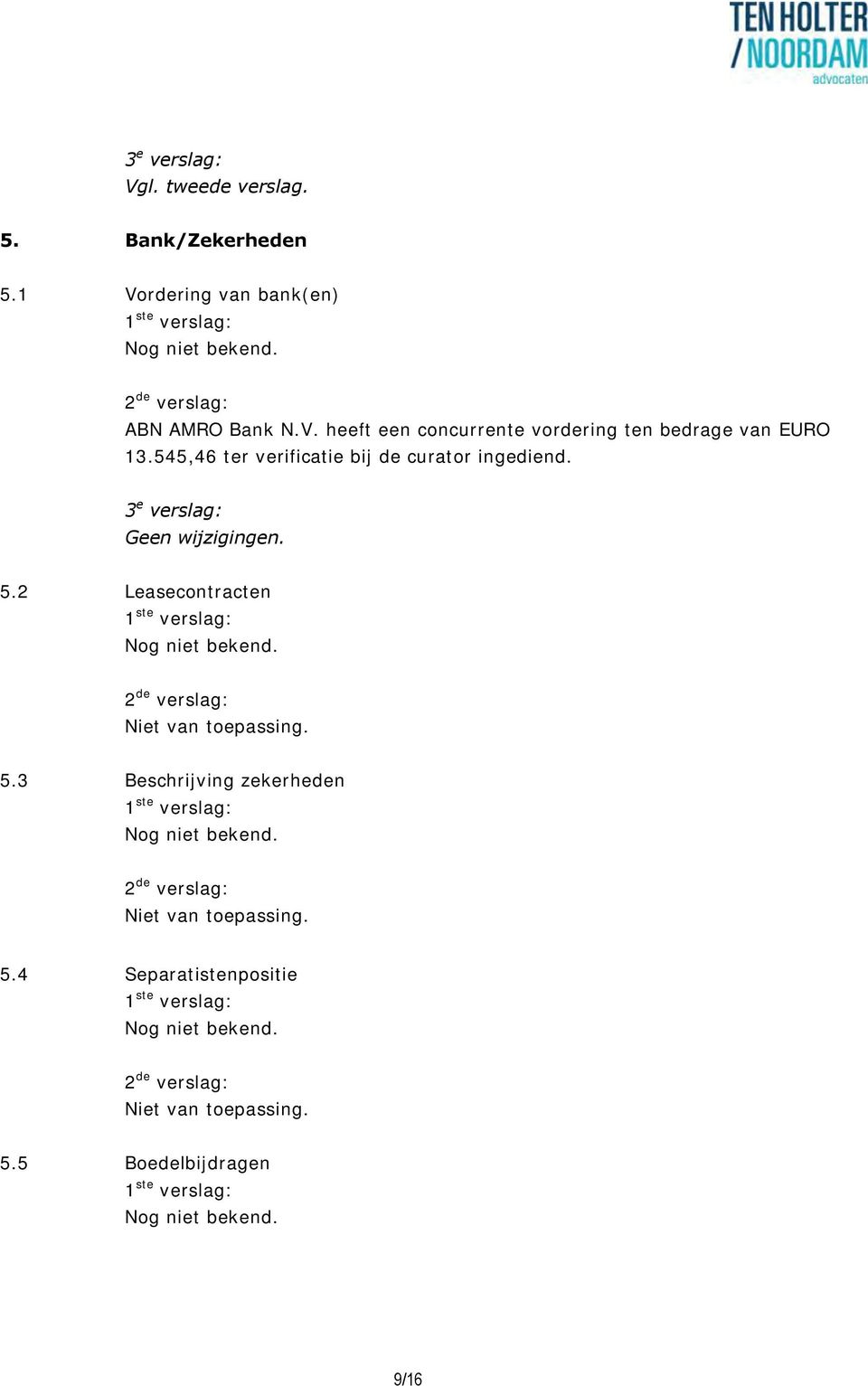 545,46 ter verificatie bij de curator ingediend. Geen wijzigingen. 5.