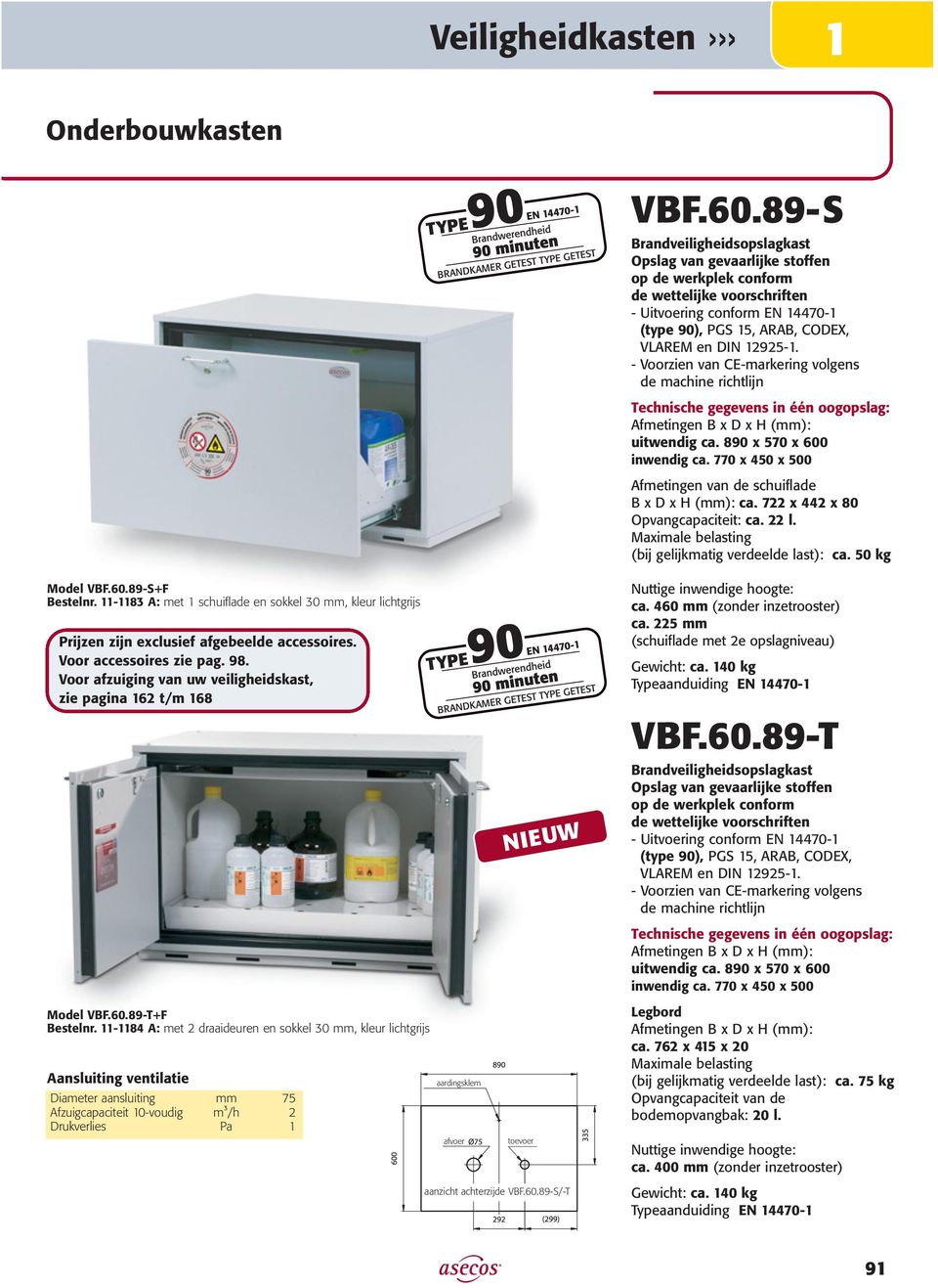 89-S Opslag van gevaarlijke stoffen op de werkplek conform de wettelijke voorschriften - Uitvoering conform EN 4470- (type 90), PGS 5, ARAB, CODEX, VLAREM en DIN 2925-.