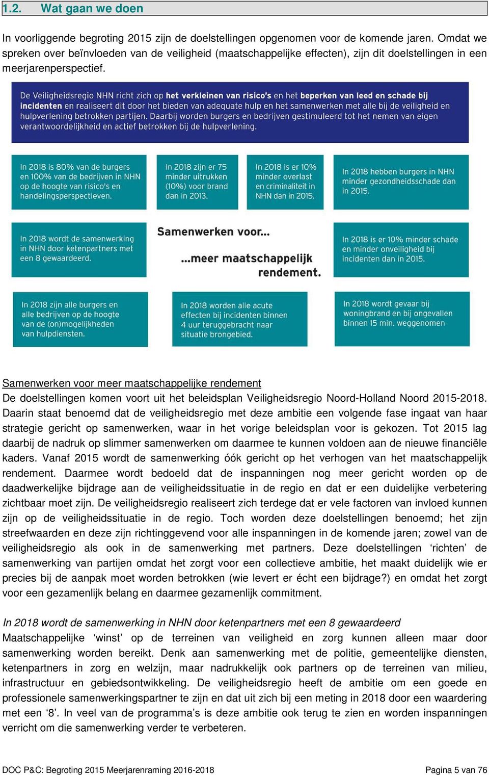 Samenwerken voor meer maatschappelijke rendement De doelstellingen komen voort uit het beleidsplan Veiligheidsregio Noord-Holland Noord 2015-2018.