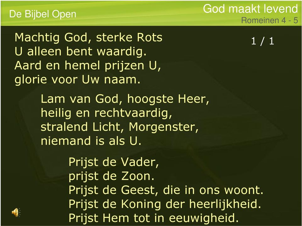 Lam van God, hoogste Heer, heilig en rechtvaardig, stralend Licht, Morgenster, niemand is