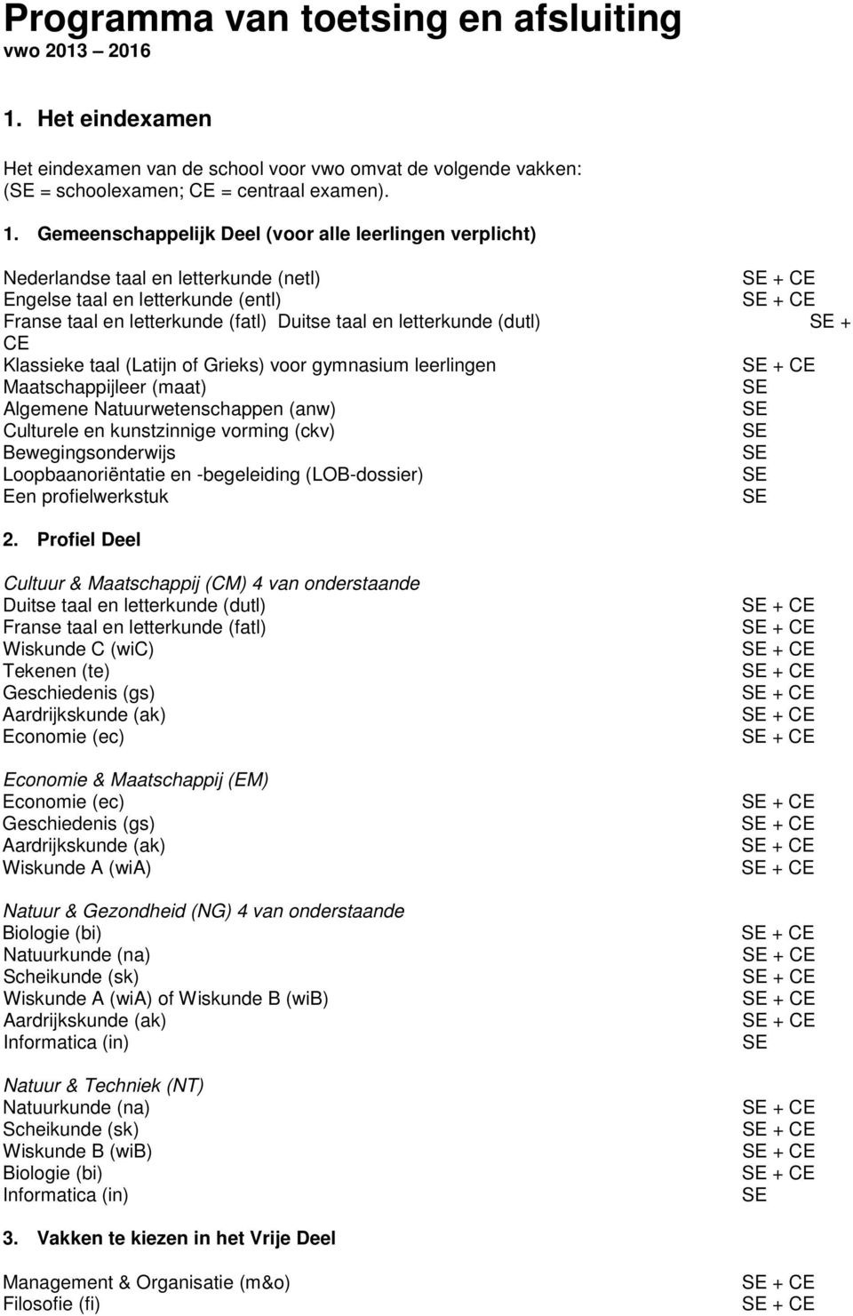 Gmnschapplijk Dl (voor all lrlingn vrplicht) Ndrlands taal n lttrkund (ntl) SE CE Engls taal n lttrkund (ntl) SE CE Frans taal n lttrkund (fatl) Duits taal n lttrkund (dutl) SE CE Klassik taal