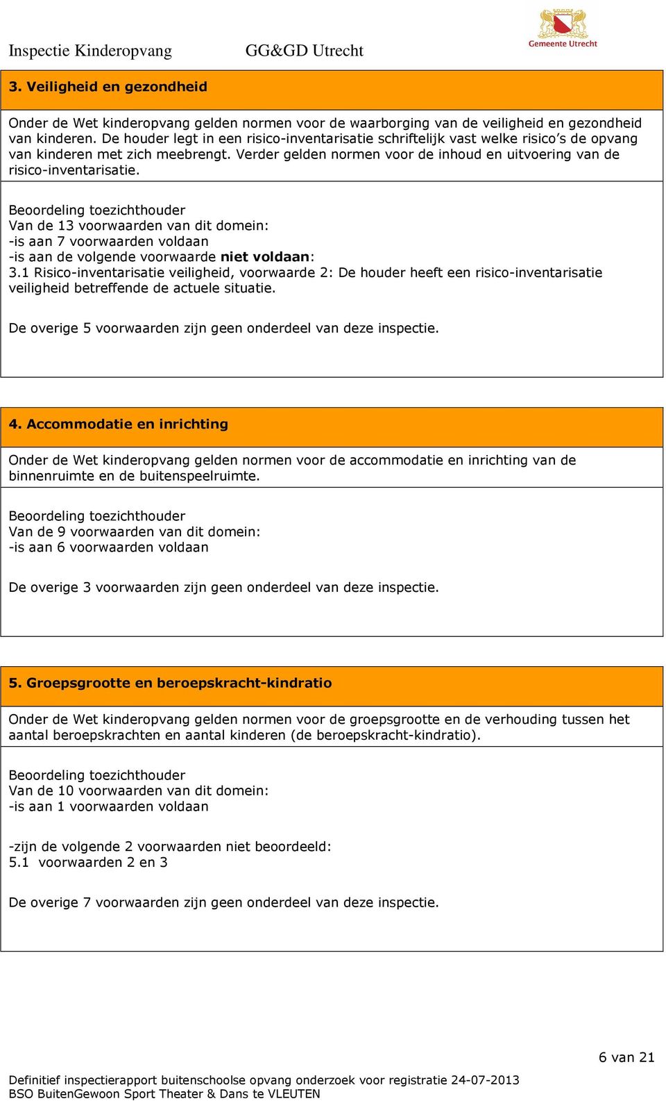 Beoordeling toezichthouder Van de 13 voorwaarden van dit domein: -is aan 7 voorwaarden voldaan -is aan de volgende voorwaarde niet voldaan: 3.