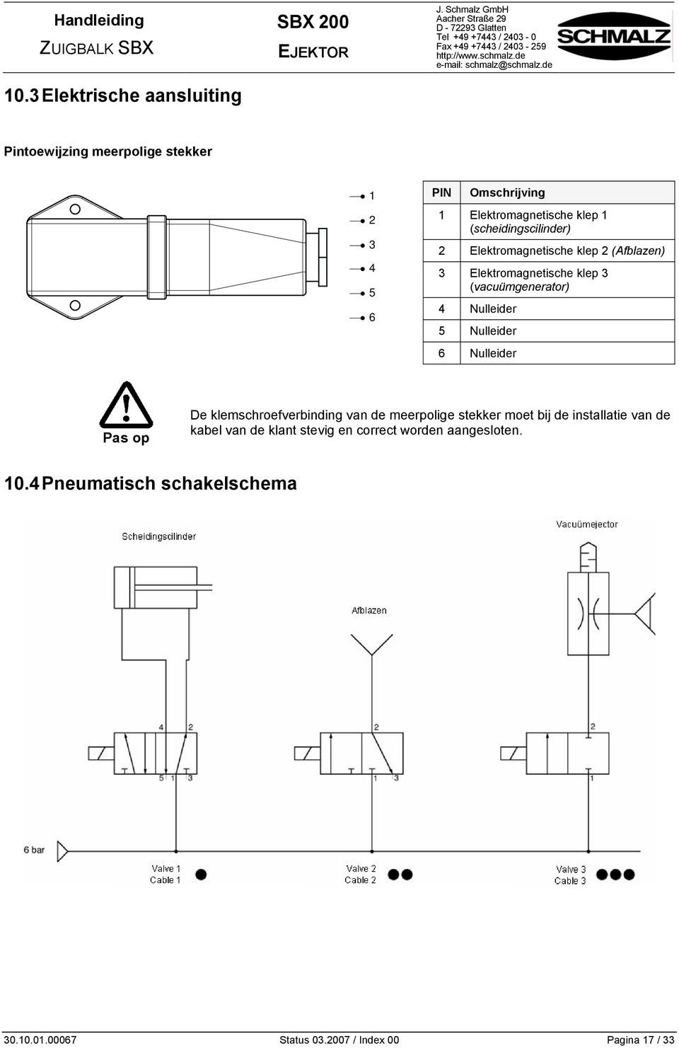 Nulleider 6 Nulleider Pas op De klemschroefverbinding van de meerpolige stekker moet bij de installatie van de kabel van de