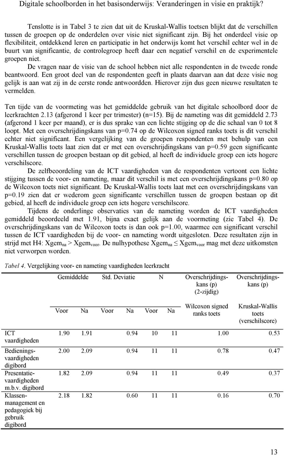 verschil en de experimentele groepen niet. De vragen naar de visie van de school hebben niet alle respondenten in de tweede ronde beantwoord.