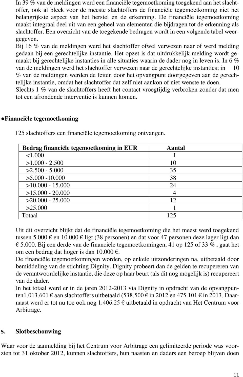 Een overzicht van de toegekende bedragen wordt in een volgende tabel weergegeven.