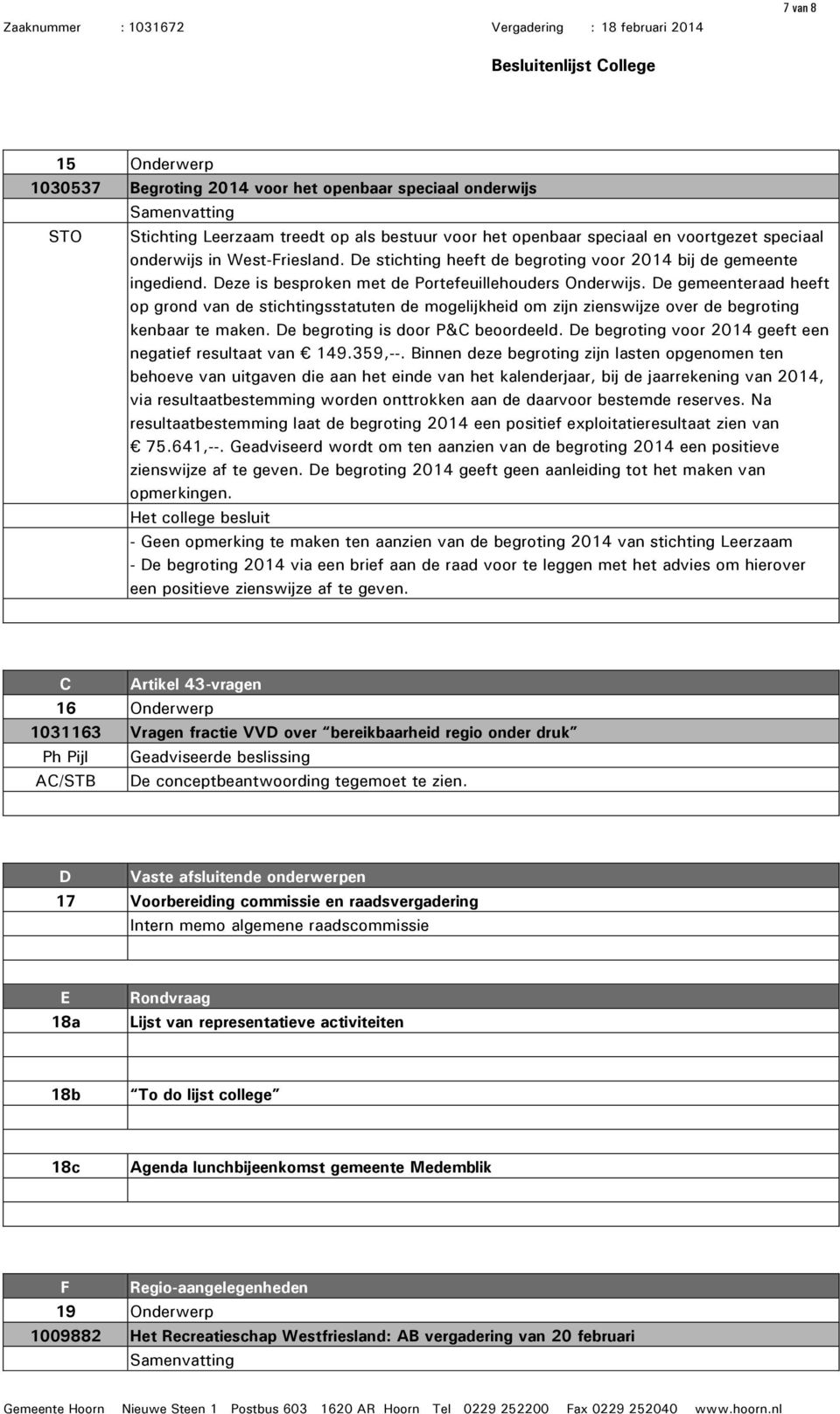 De gemeenteraad heeft op grond van de stichtingsstatuten de mogelijkheid om zijn zienswijze over de begroting kenbaar te maken. De begroting is door P&C beoordeeld.