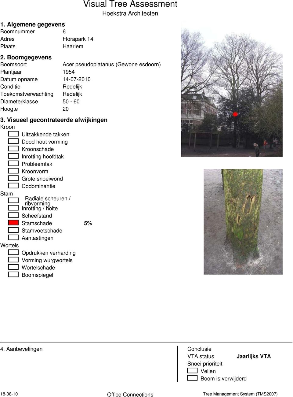 20 3. Visueel gecontrateerde afwijkingen Kroon Uitzakkende takken Dood hout vorming Kroonschade Inrotting hoofdtak Probleemtak Kroonvorm Grote snoeiwond Codominantie Stam