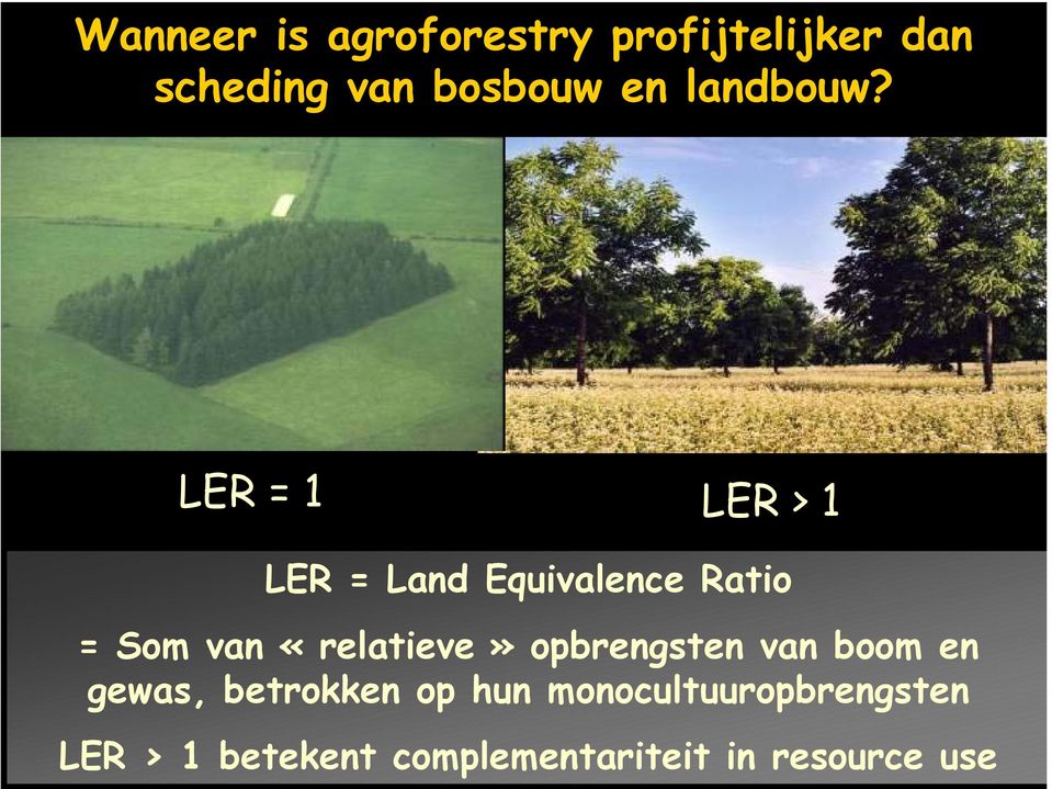LER = 1 LER > 1 LER = Land Equivalence Ratio = Som van «relatieve»
