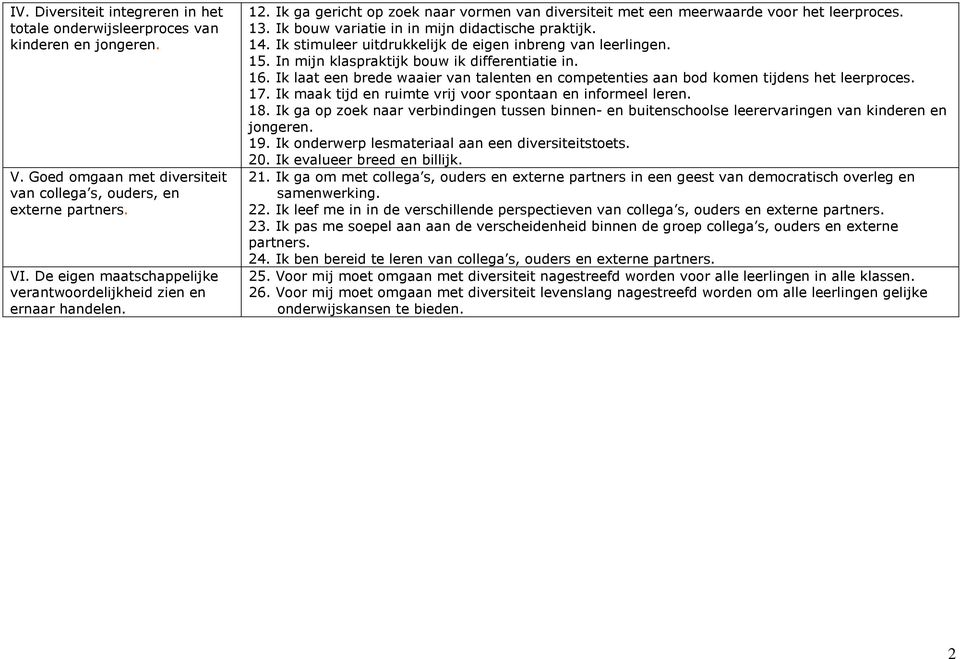 Ik bouw variatie in in mijn didactische praktijk. 14. Ik stimuleer uitdrukkelijk de eigen inbreng van leerlingen. 15. In mijn klaspraktijk bouw ik differentiatie in. 16.