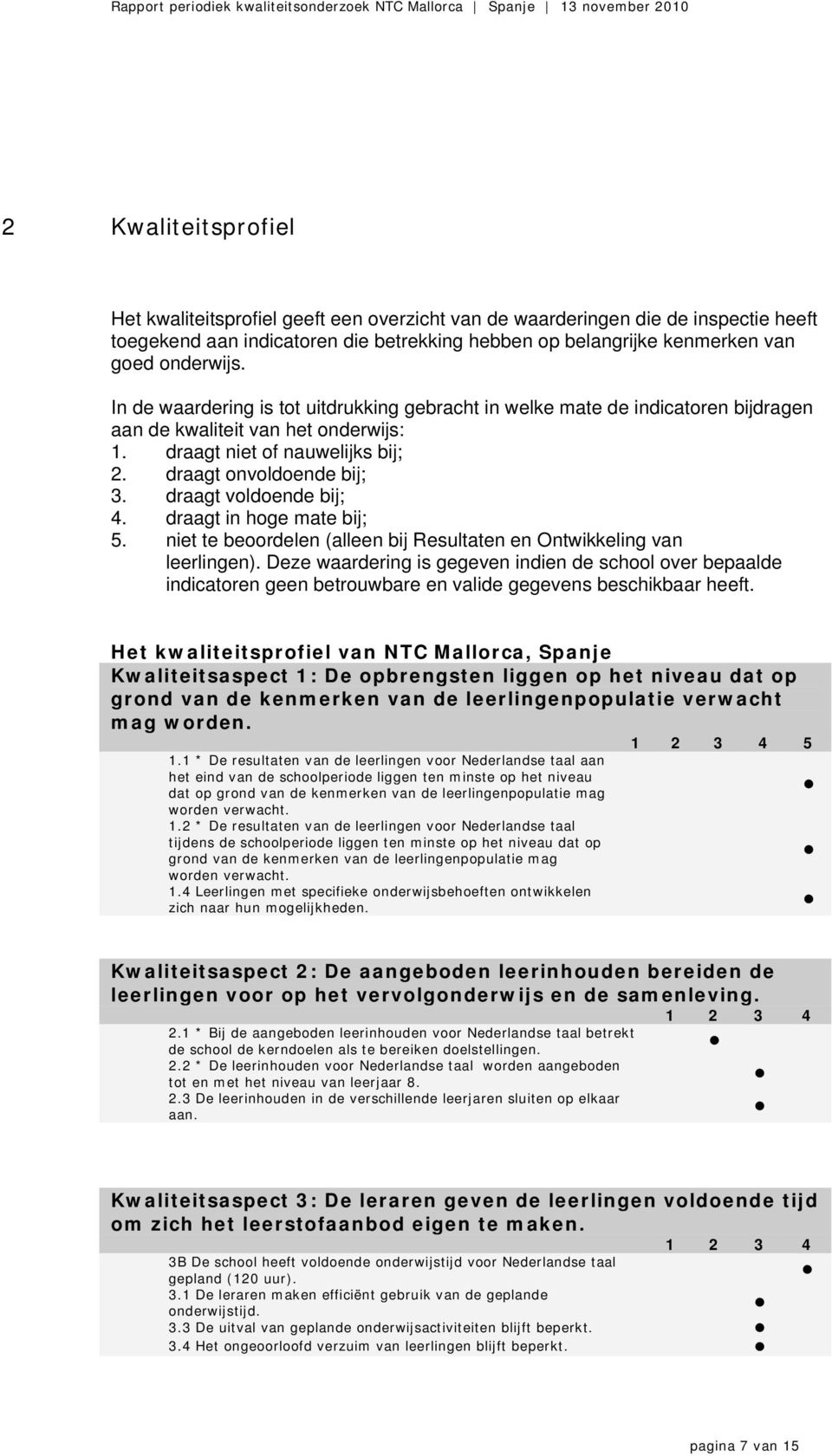 draagt voldoende bij; 4. draagt in hoge mate bij; 5. niet te beoordelen (alleen bij Resultaten en Ontwikkeling van leerlingen).