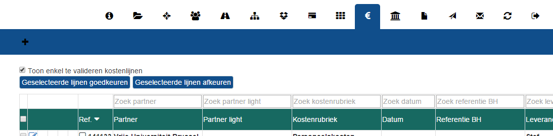 Als de projectpartner achteraf een vergissing vaststelt en de lijn is niet meer bewerkbaar of te verwijderen, neemt hij contact op met de projectverantwoordelijke.