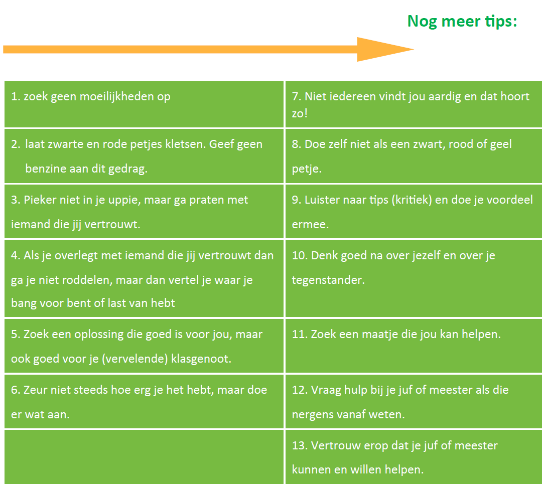 10.1 Tips voor de kinderen: 1. Spreek met respect over je ouders. Uiteindelijk bepalen jouw ouders wat wel en niet kan. 2. Spreek met respect over je school.