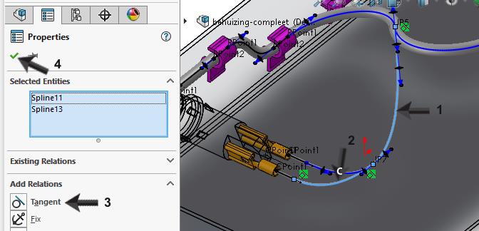 60 Nu maken we opnieuw een aftakking voor de tweede aansluiting 1. Klik in de CommandManager op Split Route. 2.