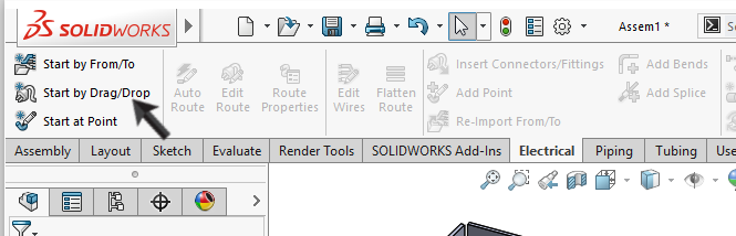 12 Is de Tab Electrical in de CommandManager niet beschikbaar, dan moet je de routing Add-in inschakelen. 1. Klik in de toolbar op het pijltje naast Options. 2. Klik op Add-Ins.