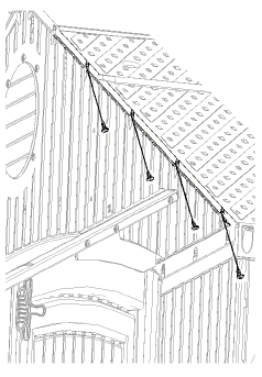 Bovenkant dakpaneel vanaf de binnenkant gezien 15.3. a) Schroef het dakpaneel vast aan het gevelpaneel en het spant met de schroeven (BS07500). Het bovenste paar schroeven nog even niet.