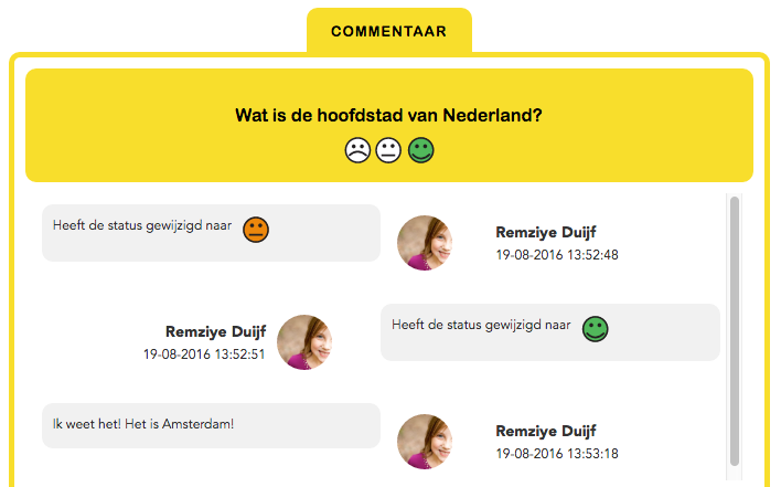 Homepagina 5. Smileys. De specialisten, coach en jijzelf kunnen met smileys snel aangeven hoe het gaat met je leerdoel.