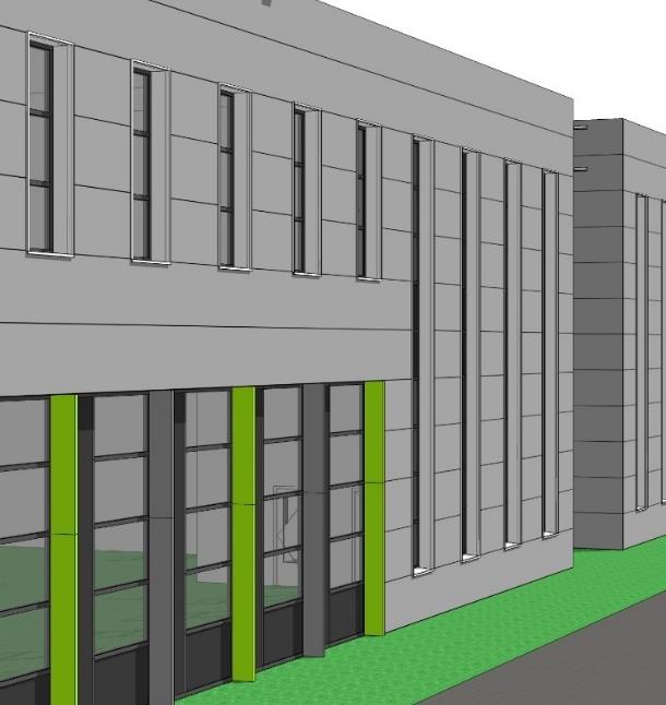 Noordzijde en transparante corridor naar Haling gebouw Beeldkwaliteitsplan omschrijft: Aanzichten/gevels Combinatie van eenvoud en krachtige ingrepen. Eenduidige vormentaal voor alle nieuwe gebouwen.