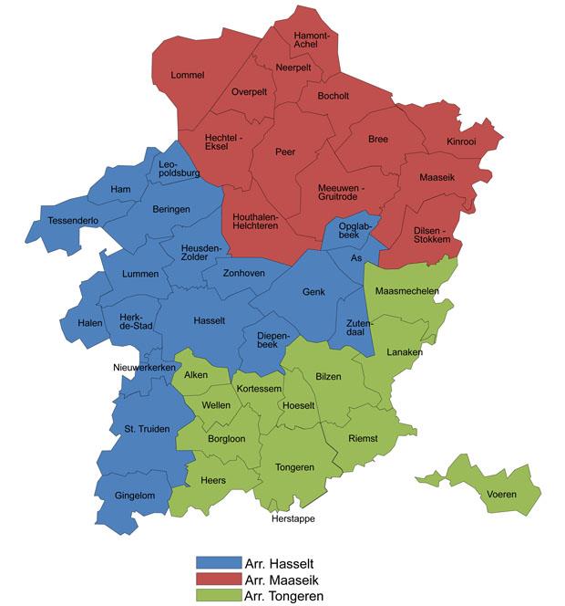 3 Limburgse arrondissementen Verdeling van de Limburgse oppervlakte