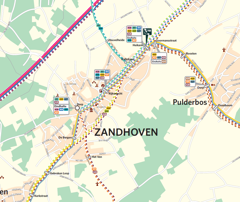 5.4.1.4. Zandhoven: Liersebaan (N14) In Zandhoven bleek de commerciële snelheid tussen de haltes Goormansstraat en Gebroken Loop zeer slecht te zijn tijdens de ochtendspits.