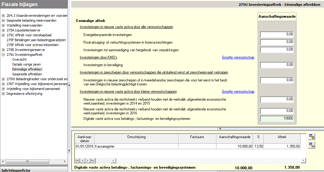 Deze fiscale bijlage is enkel beschikbaar in het pakket Superfisc Vennootschapsbelasting. 5.4.