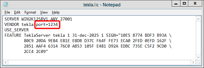 2. Blader naar tekla.lic en open dit met een teksteditor. Het pad is standaard..\teklastructures\license\server. 3. Als u een vaste poort voor lmgrd.