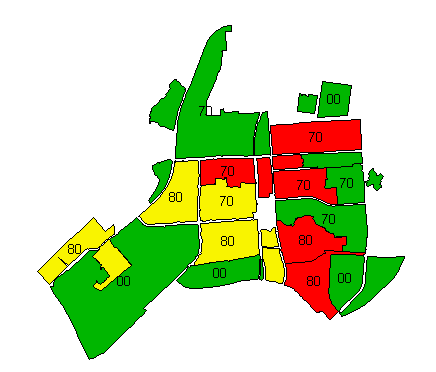 deelwijk aan. De deelwijken die in de jaren 80 gebouwd zijn scoren net op, of onder het gemiddelde.