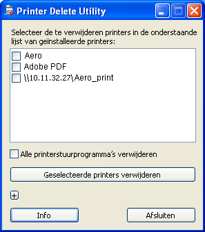 ADDENDUM BIJ AFDRUKKEN 34 5 Selecteer PrinterDeleteUtility. Het dialoogvenster Printer Delete Utility wordt weergegeven.