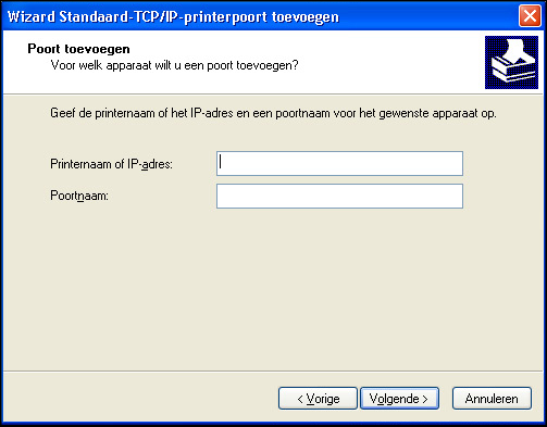 ADDENDUM BIJ AFDRUKKEN 37 5 Windows 8/Server 2012: selecteer Standard TCP/IP Port in de lijst Beschikbare poorttypen en klik op Nieuwe poort.