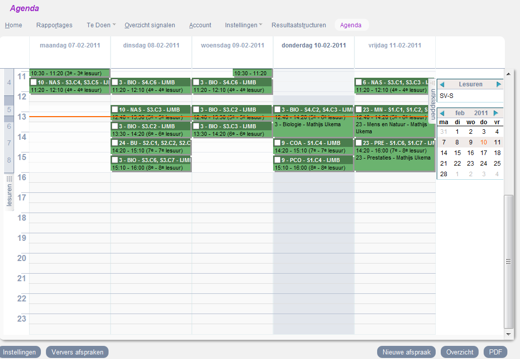 Agenda en waarnemingen invoeren Klik via home op [Agenda].