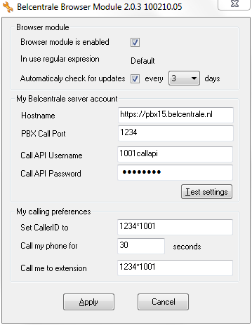 Alvorens u gebruik kunt gaan maken van de Belcentrale Browser Module, moet u deze instellen: / Ga naar Start / Alle programma s / Belcentrale Desktop Module / Settings.