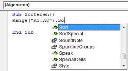 handleiding: VBA voor Doe Het Zelvers deel 2 ActiveWorkbook.Worksheets("Blad1") Eén van de eigenschappen van Sort is Orientation, met als waarde (Constante) xltoptobottom.