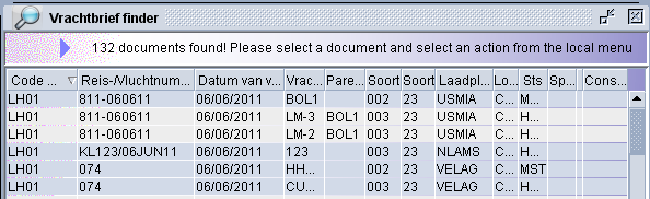 Om het gewenste master vrachtbrief op te zoeken kies de volgende opties vanuit uw Document Library : < Cargo manifest> < Data management > < Manual Capture >en klik met je rechter muis op <Waybill >.