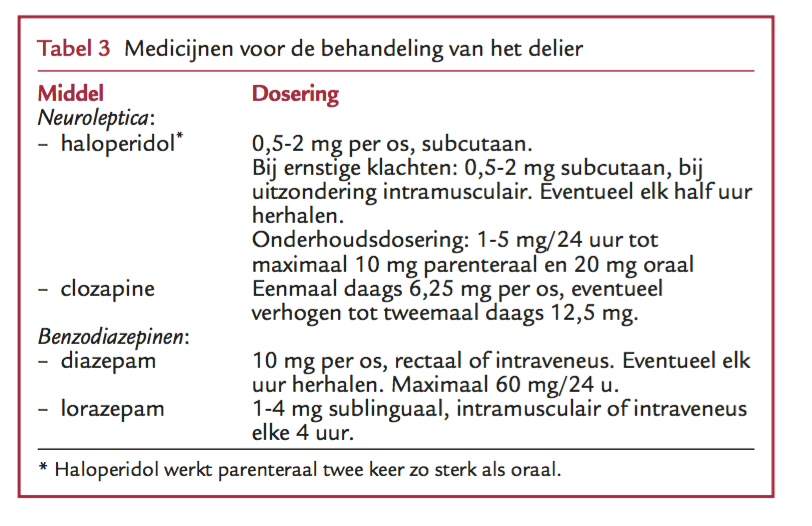 Behandeling: Neuroleptica Haloperidol ( Haldol) PO, SC Clozapine ( Leponex ) PO Olanzapine (Zyprexa) PO Levopromazine