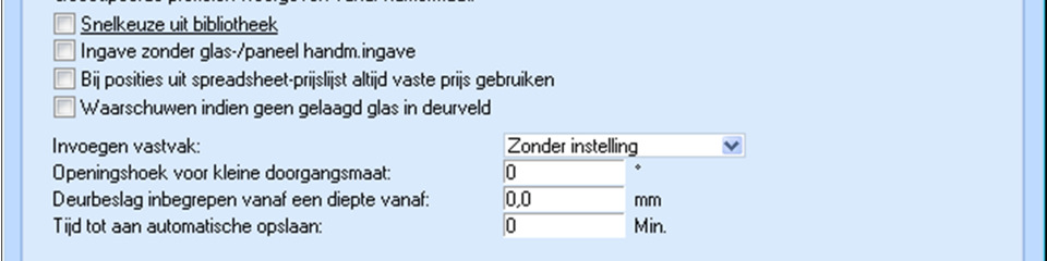 INGAVEOPTIES In het tabblad Ingave opties zijn de volgende instellingen mogelijk.