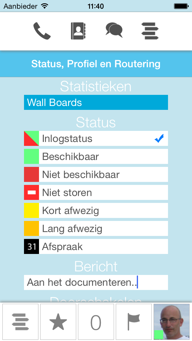 Gebruikersinstellingen Via dit scherm kun je enkele persoonlijke instellingen raadplegen en aanpassen, en de beschikbare wallboards zien.